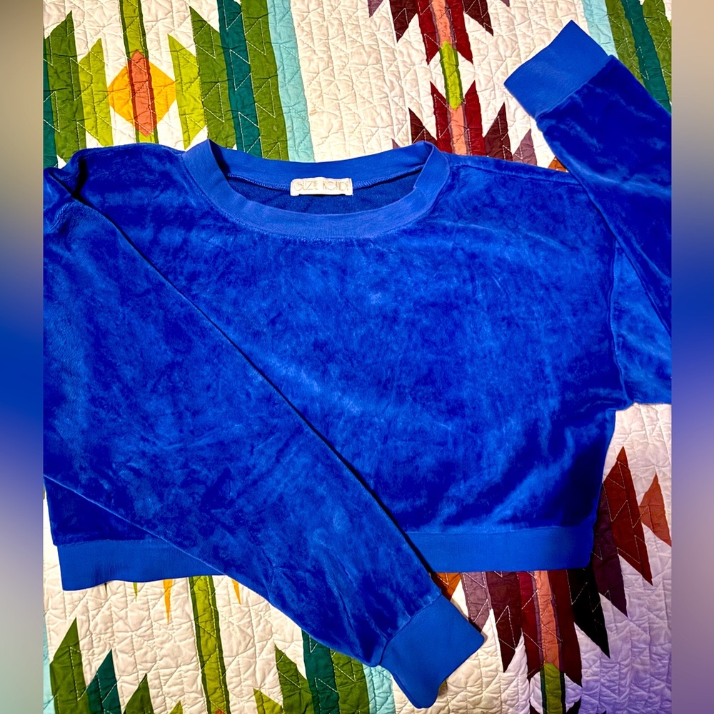 Suzi Kondi Royal Blue Velour Crop Sweatshirt